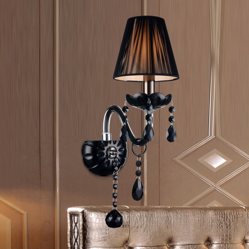 Black Candle-Style Wall Lamp Crystal S-Shape Arm Wall Sconce 1.0 Black With Shade Clearhalo 'Wall Lamps & Sconces' 'Wall Lights' Lighting' 1927133