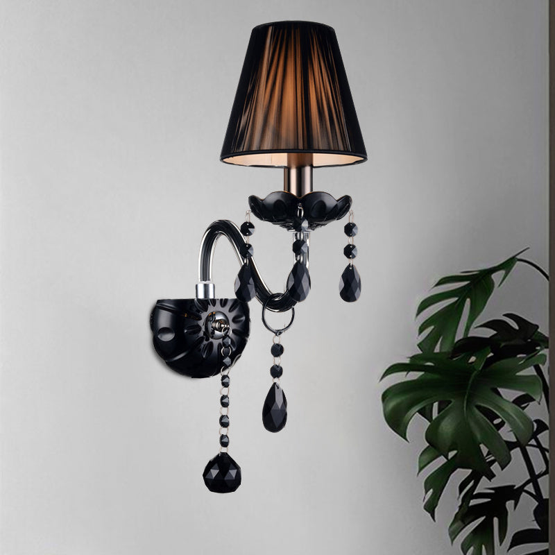 Black Candle-Style Wall Lamp Crystal S-Shape Arm Wall Sconce Clearhalo 'Wall Lamps & Sconces' 'Wall Lights' Lighting' 1927134