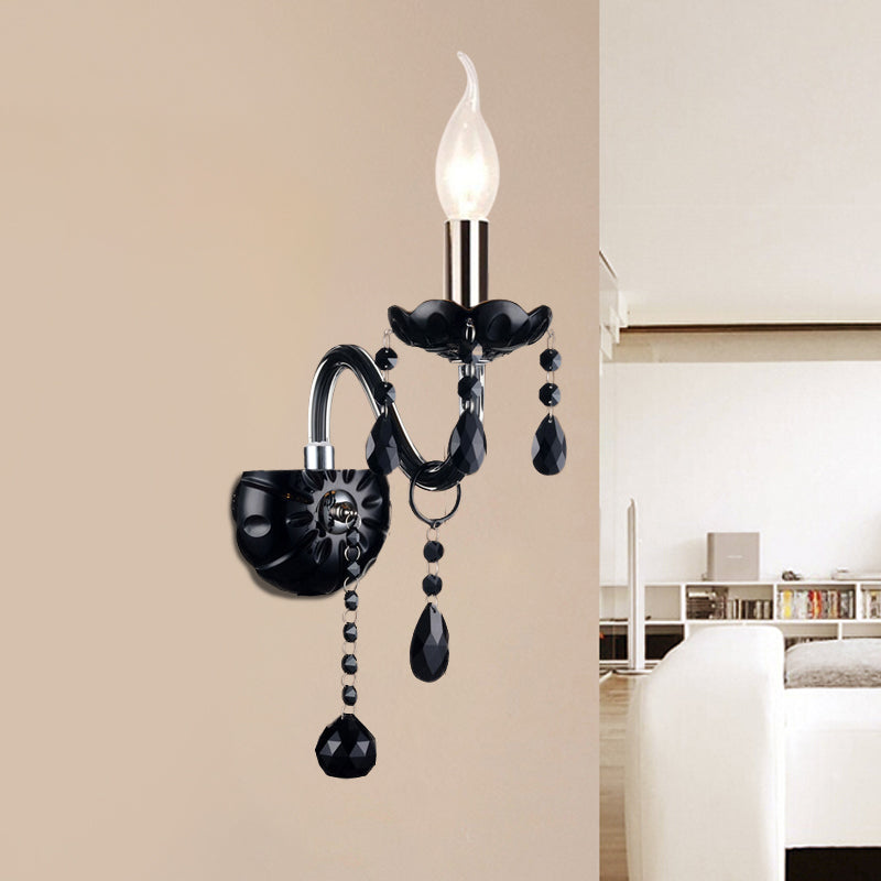 Black Candle-Style Wall Lamp Crystal S-Shape Arm Wall Sconce 1.0 Black Shadeless Clearhalo 'Wall Lamps & Sconces' 'Wall Lights' Lighting' 1927138