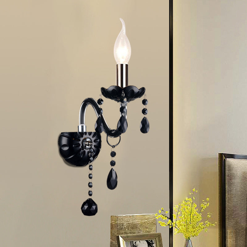 Black Candle-Style Wall Lamp Crystal S-Shape Arm Wall Sconce Clearhalo 'Wall Lamps & Sconces' 'Wall Lights' Lighting' 1927140