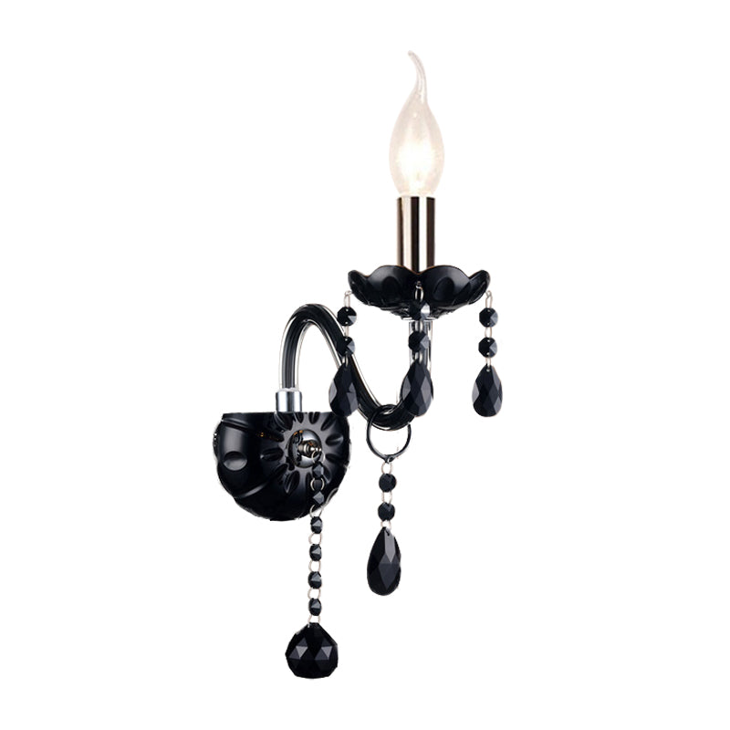 Black Candle-Style Wall Lamp Crystal S-Shape Arm Wall Sconce Clearhalo 'Wall Lamps & Sconces' 'Wall Lights' Lighting' 1927141