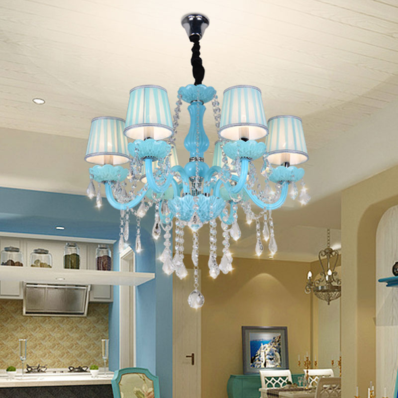 Blue Candle-Style Curved Arm Chandelier Clear Crystal Strands Ceiling Light Clearhalo 'Ceiling Lights' 'Chandeliers' Lighting' options 1927143