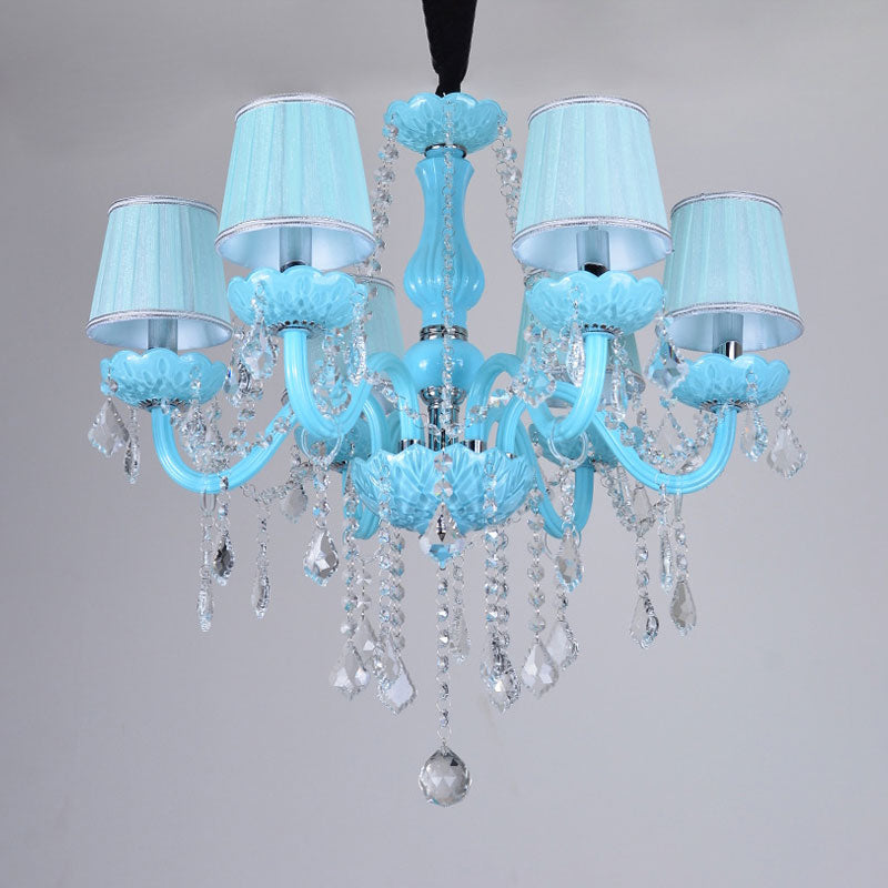 Blue Candle-Style Curved Arm Chandelier Clear Crystal Strands Ceiling Light Clearhalo 'Ceiling Lights' 'Chandeliers' Lighting' options 1927146