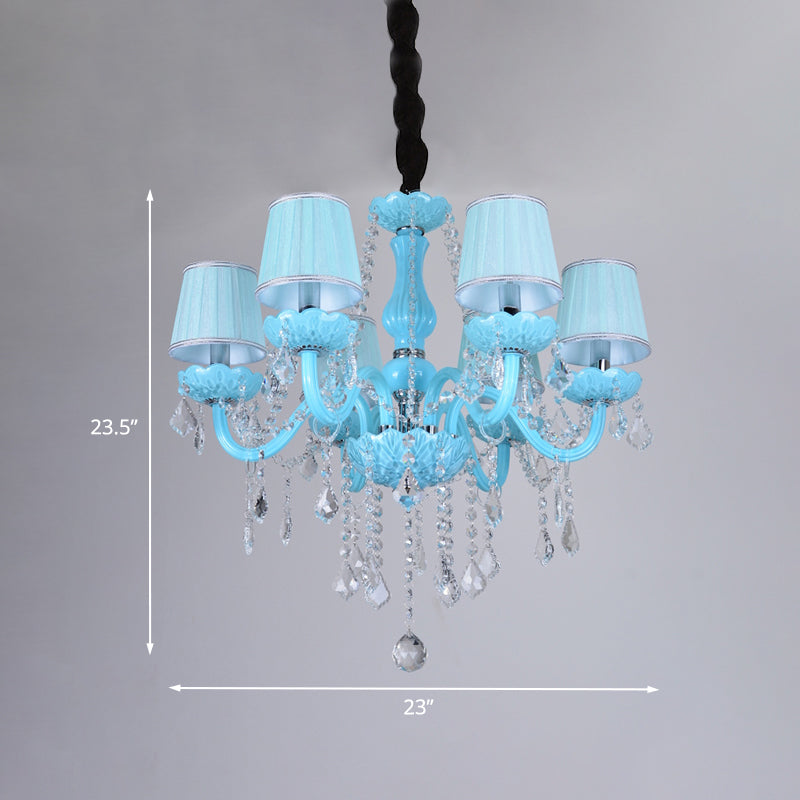 Blue Candle-Style Curved Arm Chandelier Clear Crystal Strands Ceiling Light Clearhalo 'Ceiling Lights' 'Chandeliers' Lighting' options 1927147