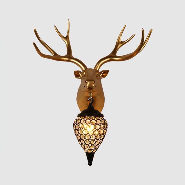 Metal Animal Wall Sconce Black Crystal Hollow Cone Shade Wall Light Black Deer Clearhalo 'Wall Lamps & Sconces' 'Wall Lights' Lighting' 1927196