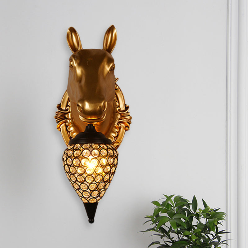 Metal Animal Wall Sconce Black Crystal Hollow Cone Shade Wall Light Black Horse Clearhalo 'Wall Lamps & Sconces' 'Wall Lights' Lighting' 1927202