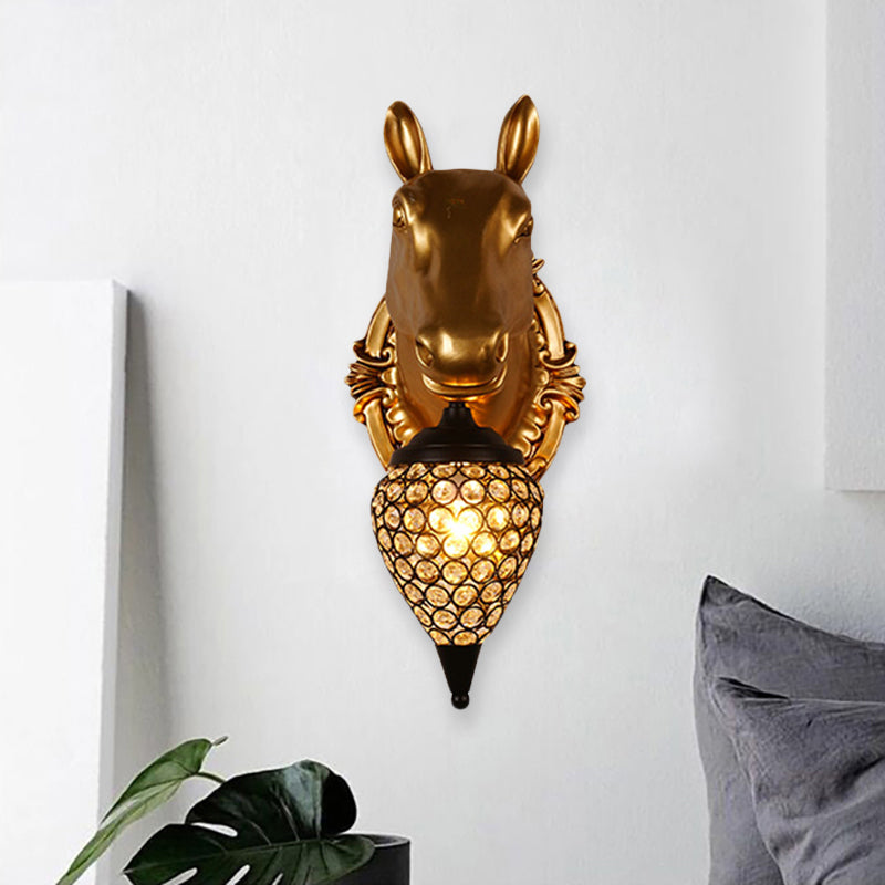 Metal Animal Wall Sconce Black Crystal Hollow Cone Shade Wall Light Clearhalo 'Wall Lamps & Sconces' 'Wall Lights' Lighting' 1927203