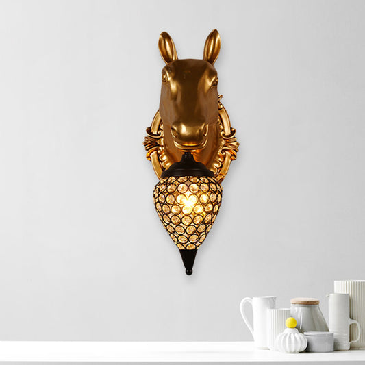 Metal Animal Wall Sconce Black Crystal Hollow Cone Shade Wall Light Clearhalo 'Wall Lamps & Sconces' 'Wall Lights' Lighting' 1927204