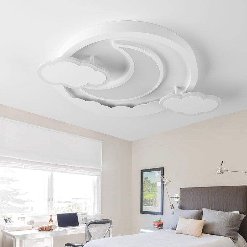 Cartoon White LED Ceiling Mount Light Cloud Deco Acrylic Ceiling Fixture for Boys Girls Bedroom White White Moon Clearhalo 'Ceiling Lights' 'Close To Ceiling Lights' 'Close to ceiling' 'Flush mount' Lighting' 192722