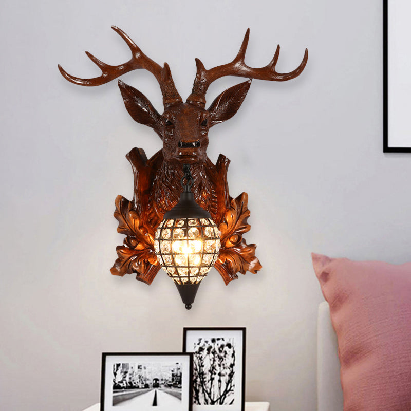 Traditional Metal Deer Wall Sconce Crystal Mesh Cone Shade Wall Light Red Brown Clearhalo 'Wall Lamps & Sconces' 'Wall Lights' Lighting' 1927236