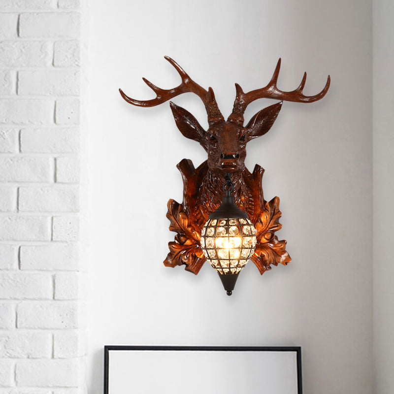 Traditional Metal Deer Wall Sconce Crystal Mesh Cone Shade Wall Light Clearhalo 'Wall Lamps & Sconces' 'Wall Lights' Lighting' 1927237