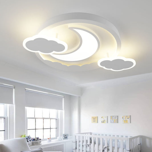 Cartoon White LED Ceiling Mount Light Cloud Deco Acrylic Ceiling Fixture for Boys Girls Bedroom White Warm Moon Clearhalo 'Ceiling Lights' 'Close To Ceiling Lights' 'Close to ceiling' 'Flush mount' Lighting' 192723