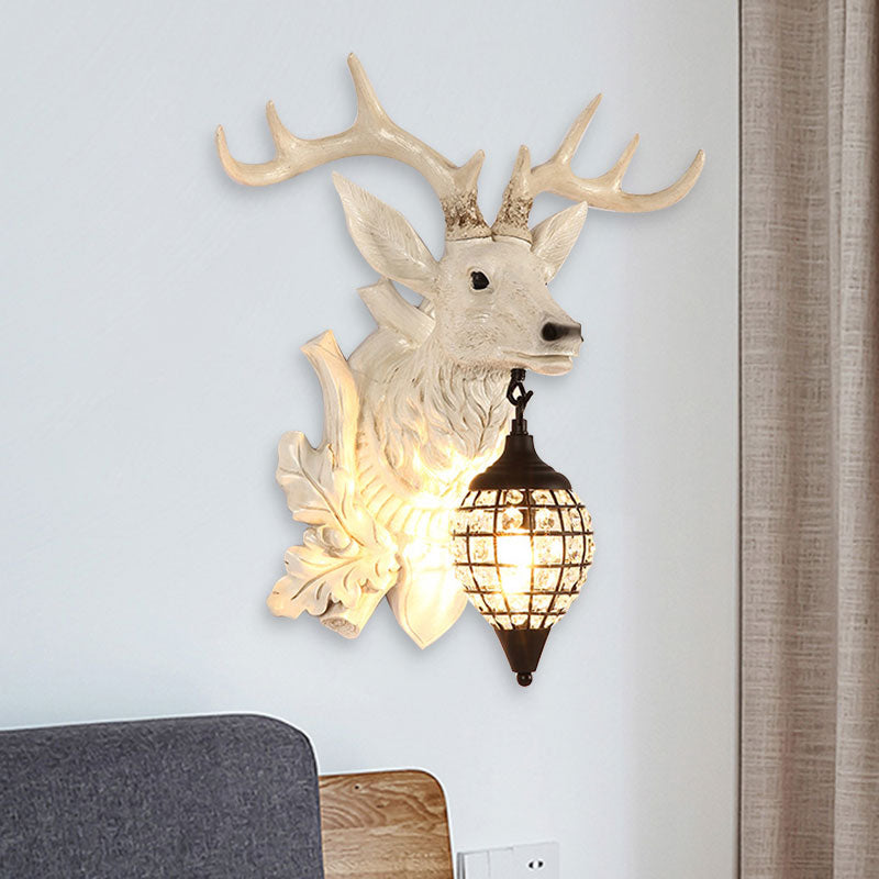 Traditional Metal Deer Wall Sconce Crystal Mesh Cone Shade Wall Light White Clearhalo 'Wall Lamps & Sconces' 'Wall Lights' Lighting' 1927240