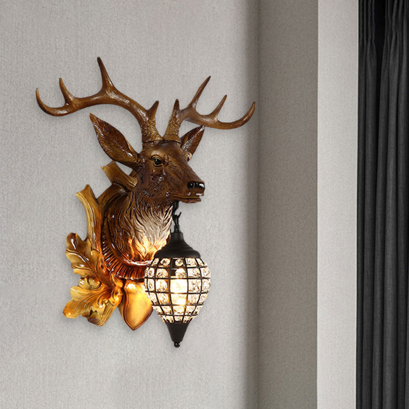 Traditional Metal Deer Wall Sconce Crystal Mesh Cone Shade Wall Light Camel Clearhalo 'Wall Lamps & Sconces' 'Wall Lights' Lighting' 1927244