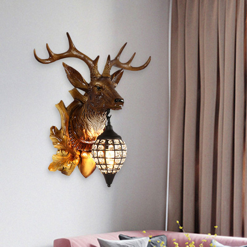 Traditional Metal Deer Wall Sconce Crystal Mesh Cone Shade Wall Light Clearhalo 'Wall Lamps & Sconces' 'Wall Lights' Lighting' 1927245