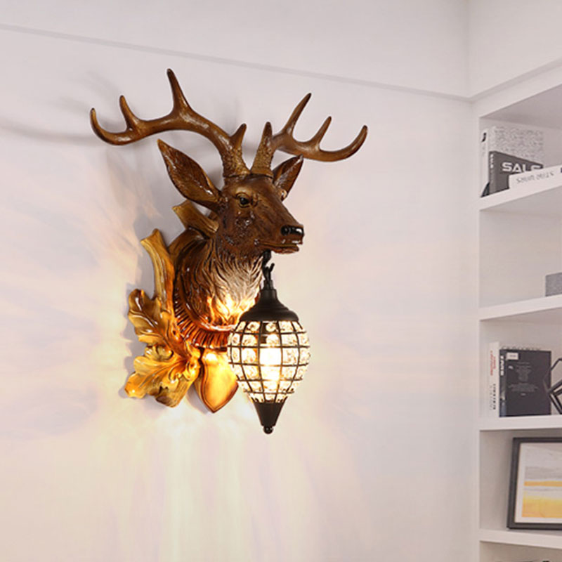 Traditional Metal Deer Wall Sconce Crystal Mesh Cone Shade Wall Light Clearhalo 'Wall Lamps & Sconces' 'Wall Lights' Lighting' 1927246