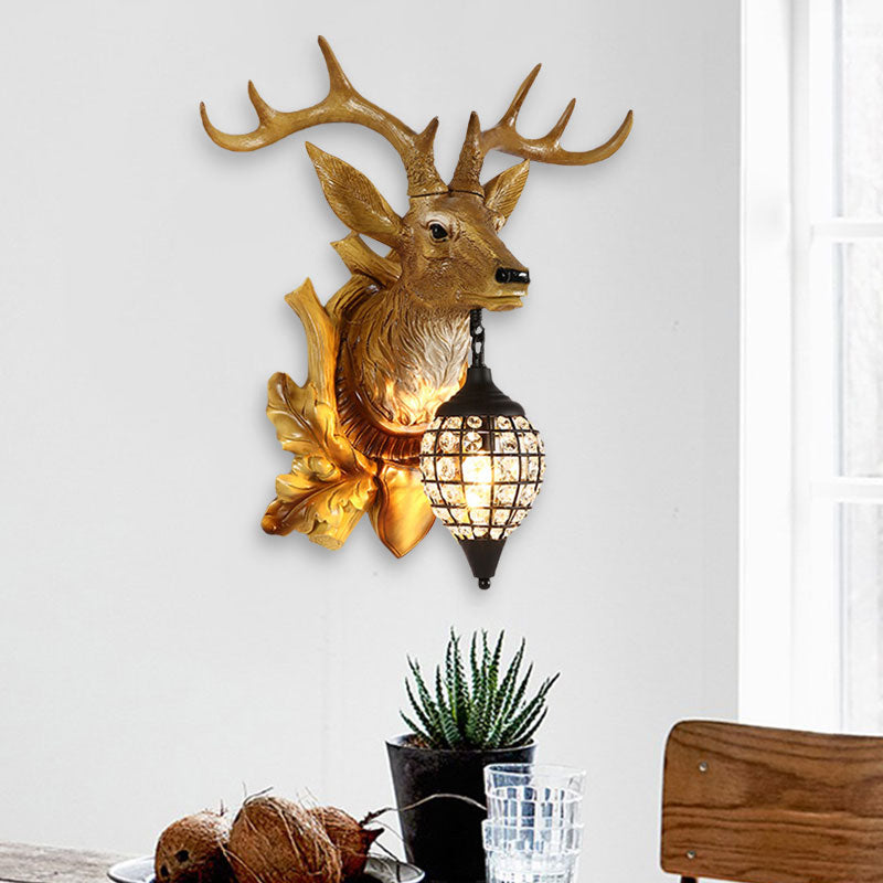 Traditional Metal Deer Wall Sconce Crystal Mesh Cone Shade Wall Light Clearhalo 'Wall Lamps & Sconces' 'Wall Lights' Lighting' 1927249