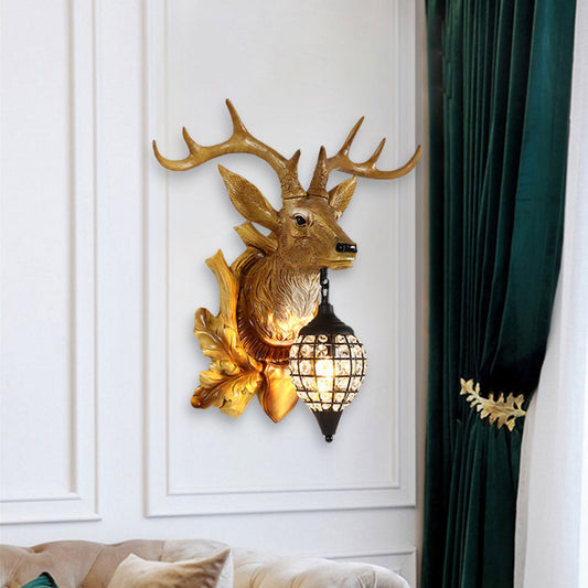 Traditional Metal Deer Wall Sconce Crystal Mesh Cone Shade Wall Light Clearhalo 'Wall Lamps & Sconces' 'Wall Lights' Lighting' 1927250