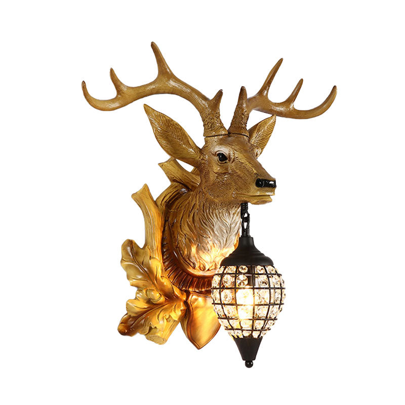 Traditional Metal Deer Wall Sconce Crystal Mesh Cone Shade Wall Light Clearhalo 'Wall Lamps & Sconces' 'Wall Lights' Lighting' 1927251