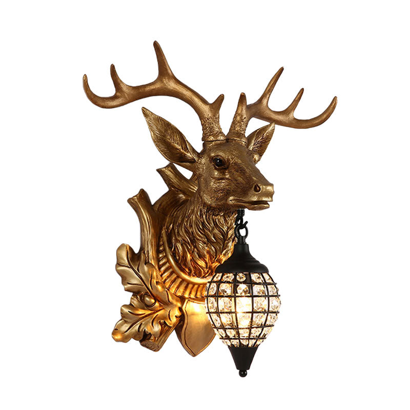 Traditional Metal Deer Wall Sconce Crystal Mesh Cone Shade Wall Light Clearhalo 'Wall Lamps & Sconces' 'Wall Lights' Lighting' 1927254