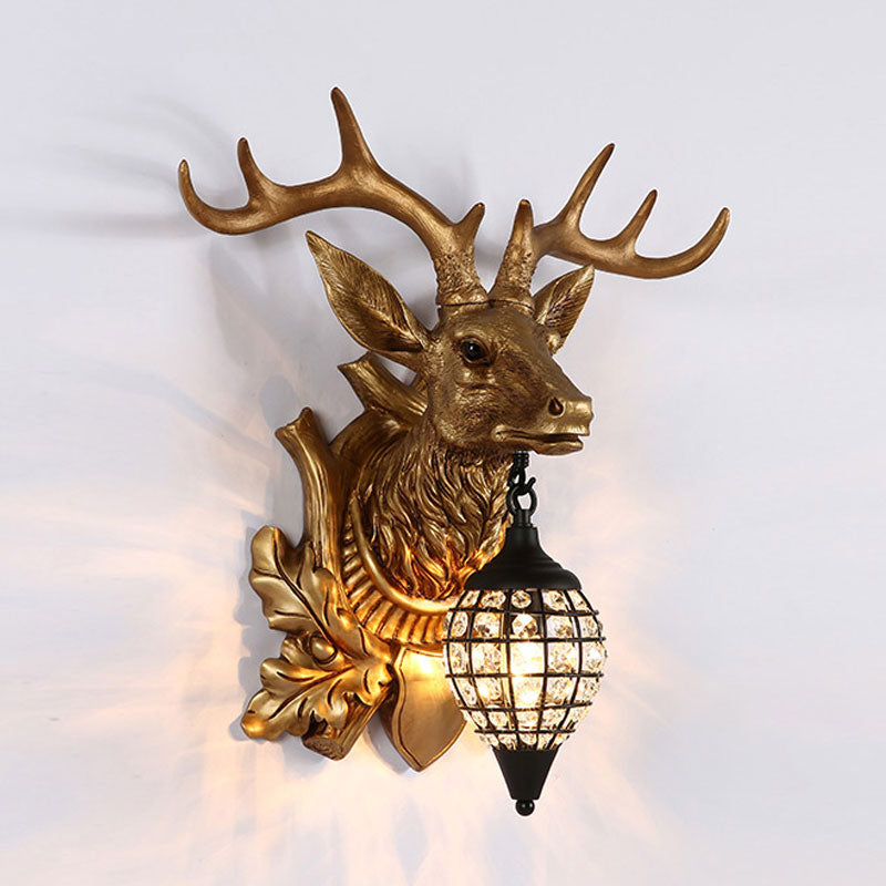 Traditional Metal Deer Wall Sconce Crystal Mesh Cone Shade Wall Light Clearhalo 'Wall Lamps & Sconces' 'Wall Lights' Lighting' 1927255