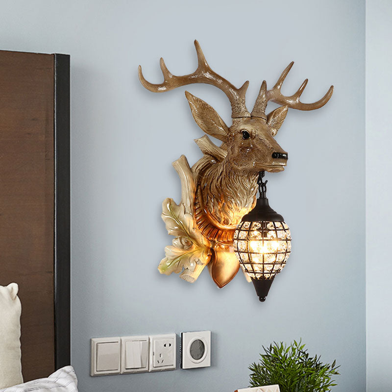 Traditional Metal Deer Wall Sconce Crystal Mesh Cone Shade Wall Light Clearhalo 'Wall Lamps & Sconces' 'Wall Lights' Lighting' 1927257