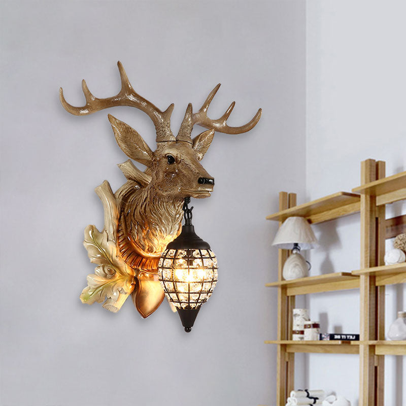 Traditional Metal Deer Wall Sconce Crystal Mesh Cone Shade Wall Light Clearhalo 'Wall Lamps & Sconces' 'Wall Lights' Lighting' 1927258