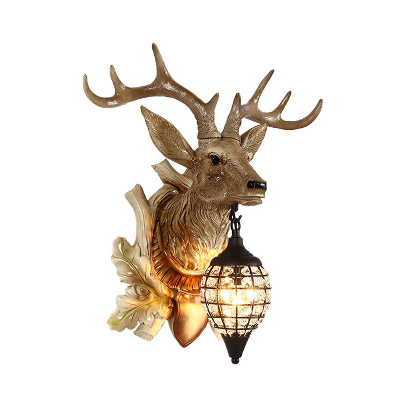 Traditional Metal Deer Wall Sconce Crystal Mesh Cone Shade Wall Light Clearhalo 'Wall Lamps & Sconces' 'Wall Lights' Lighting' 1927259