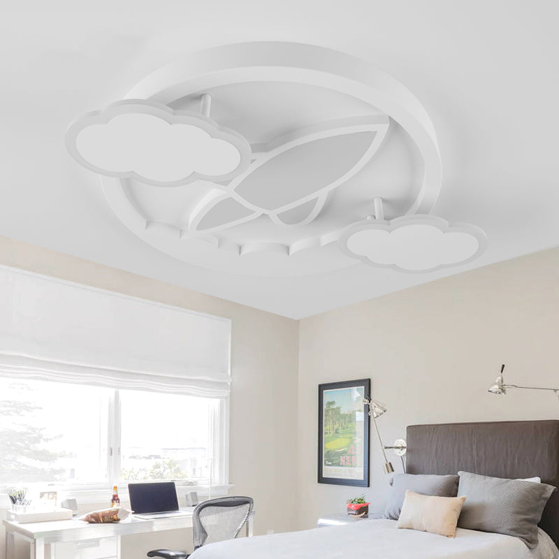 Cartoon White LED Ceiling Mount Light Cloud Deco Acrylic Ceiling Fixture for Boys Girls Bedroom White White Rocket Clearhalo 'Ceiling Lights' 'Close To Ceiling Lights' 'Close to ceiling' 'Flush mount' Lighting' 192726