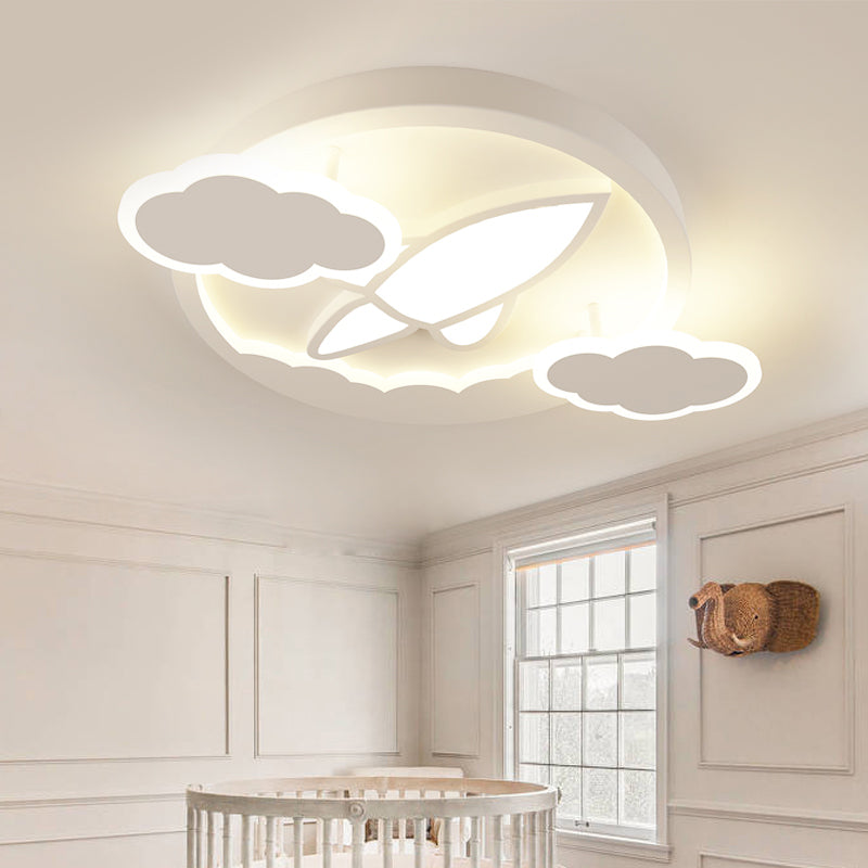 Cartoon White LED Ceiling Mount Light Cloud Deco Acrylic Ceiling Fixture for Boys Girls Bedroom White Warm Rocket Clearhalo 'Ceiling Lights' 'Close To Ceiling Lights' 'Close to ceiling' 'Flush mount' Lighting' 192727