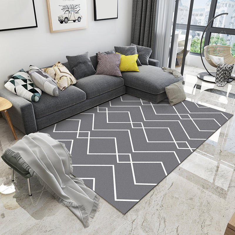 Minimalism Line Art Indoor Rug Dark Color Synthetics Rug Anti-Slip Pet Friendly Carpet for Family Room Grey Clearhalo 'Area Rug' 'Modern' 'Rugs' Rug' 1927435