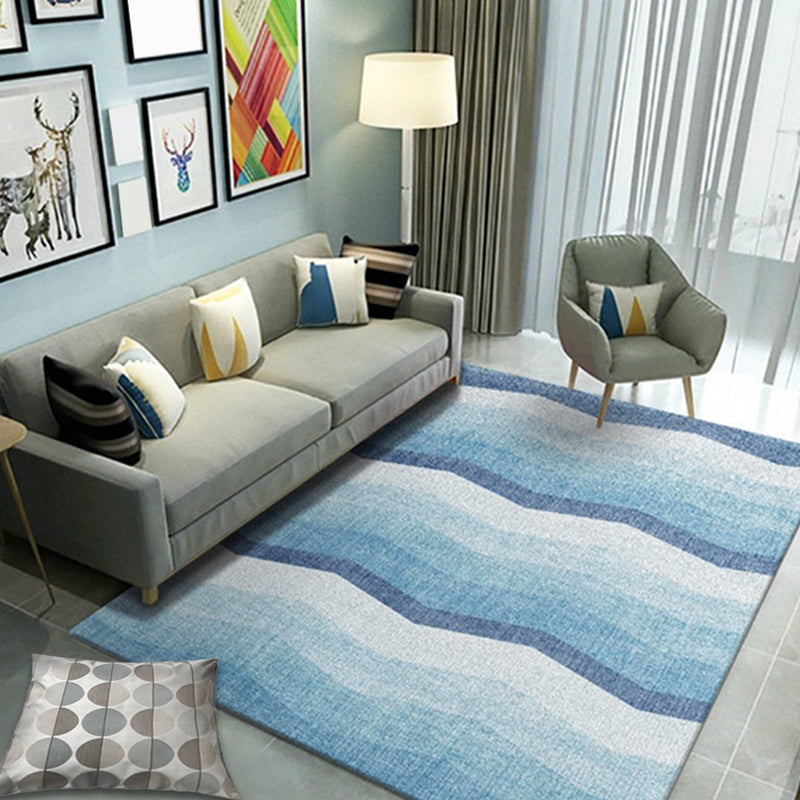 Minimalism Line Art Indoor Rug Dark Color Synthetics Rug Anti-Slip Pet Friendly Carpet for Family Room Blue Clearhalo 'Area Rug' 'Modern' 'Rugs' Rug' 1927443