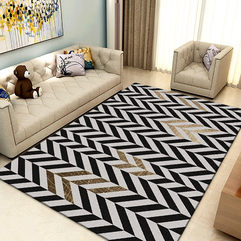 Minimalism Line Art Indoor Rug Dark Color Synthetics Rug Anti-Slip Pet Friendly Carpet for Family Room Gloss Black Clearhalo 'Area Rug' 'Modern' 'Rugs' Rug' 1927445