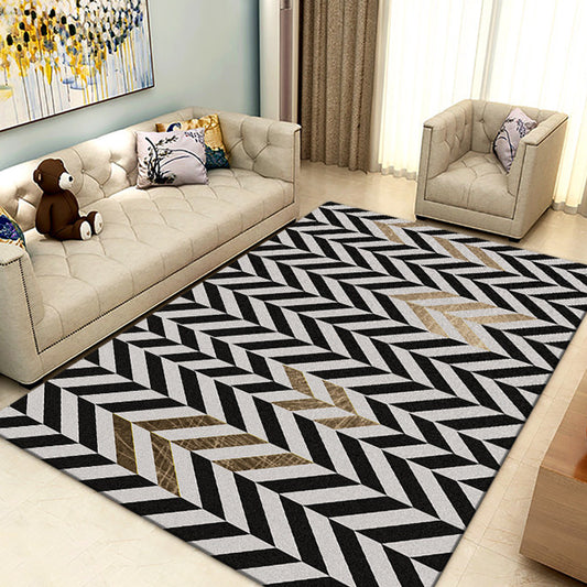 Minimalism Line Art Indoor Rug Dark Color Synthetics Rug Anti-Slip Pet Friendly Carpet for Family Room Gloss Black Clearhalo 'Area Rug' 'Modern' 'Rugs' Rug' 1927445