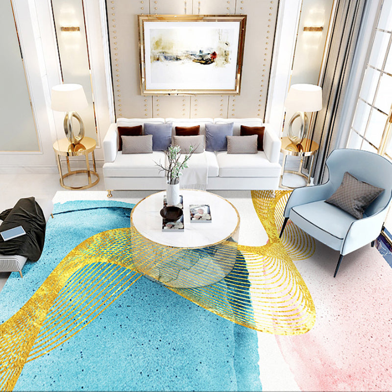 Modern Sitting Room Rug Multi Color Abstract Watercolor Carpet Polyester Anti-Slip Backing Rug Light Blue Clearhalo 'Area Rug' 'Modern' 'Rugs' Rug' 1927452