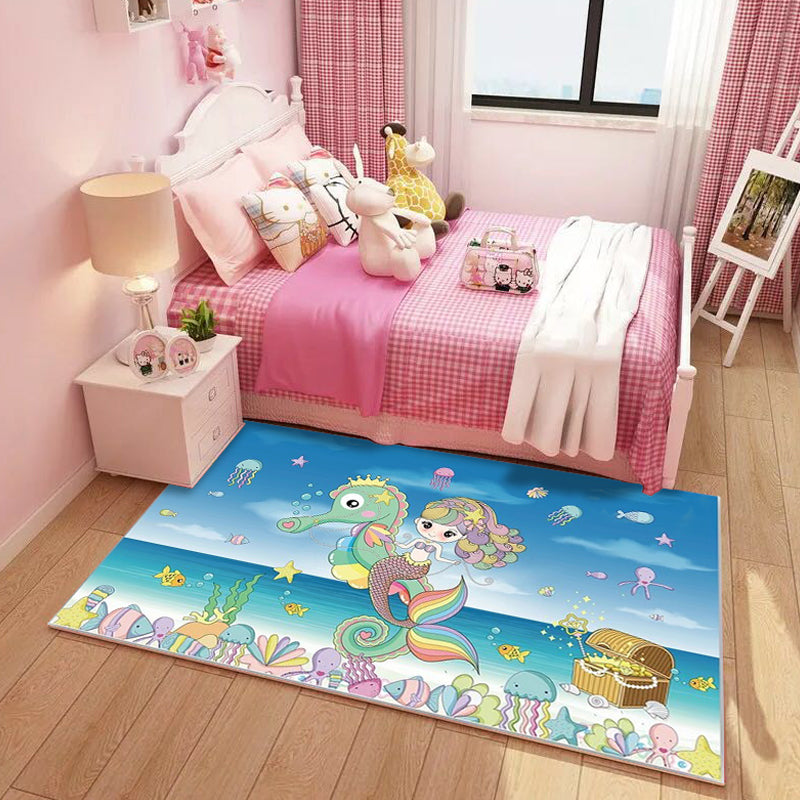 Dreamy Fairy Tale Area Rug Pastel Color Cartoon Rug Polypropylene Stain Resistant Carpet for Nursery Blue Clearhalo 'Area Rug' 'Rug' 1927622