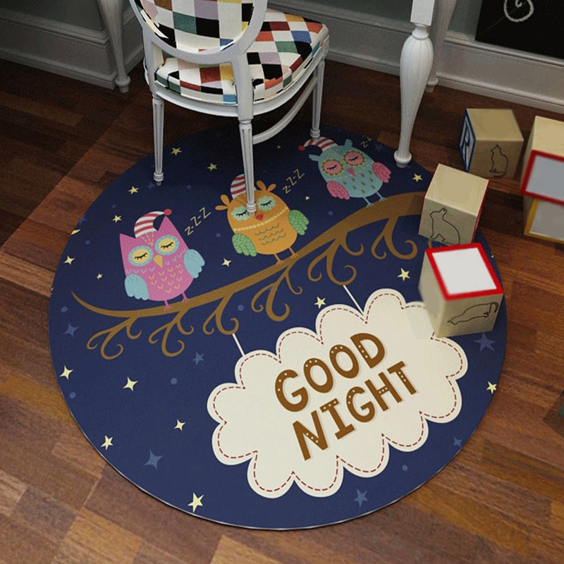 Cartoon Childrens Room Rug Dark Color Animal Land Carpet Polyester Pet Friendly Anti-Slip Rug Navy Clearhalo 'Area Rug' 'Rug' 1927664