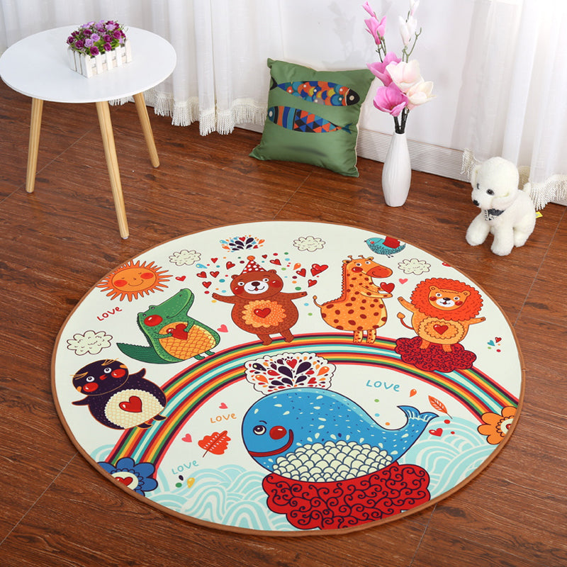 Cartoon Childrens Room Rug Dark Color Animal Land Carpet Polyester Pet Friendly Anti-Slip Rug Orange Clearhalo 'Area Rug' 'Rug' 1927665