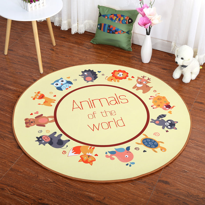 Cartoon Childrens Room Rug Dark Color Animal Land Carpet Polyester Pet Friendly Anti-Slip Rug Yellow Clearhalo 'Area Rug' 'Rug' 1927666