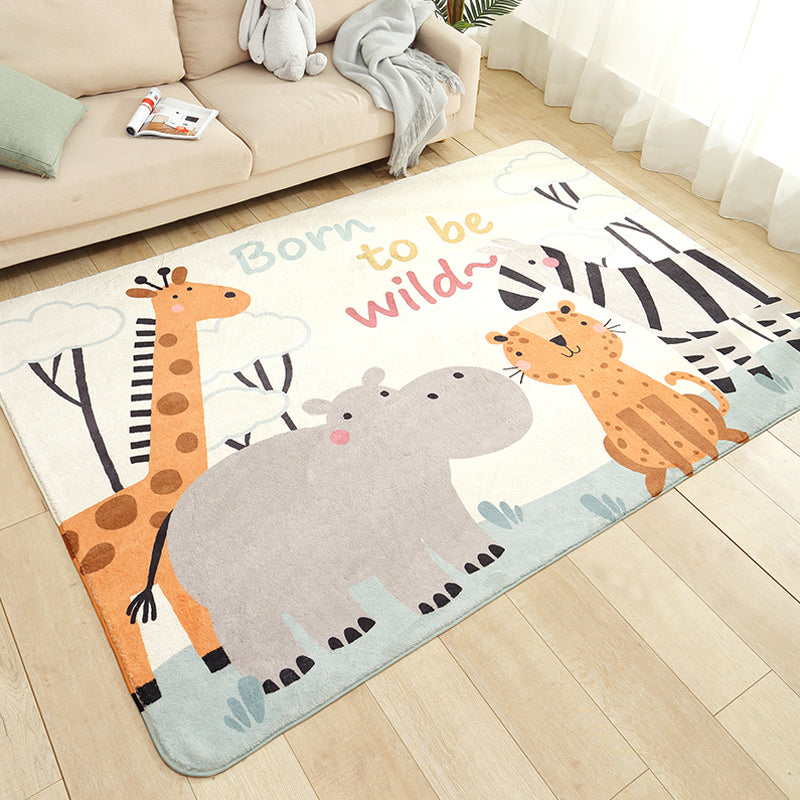 White Child's Room Rug Kids Animal Bear Dog Panda Pattern Area Rug  Polyester Anti-Slip Backing Carpet - Clearhalo