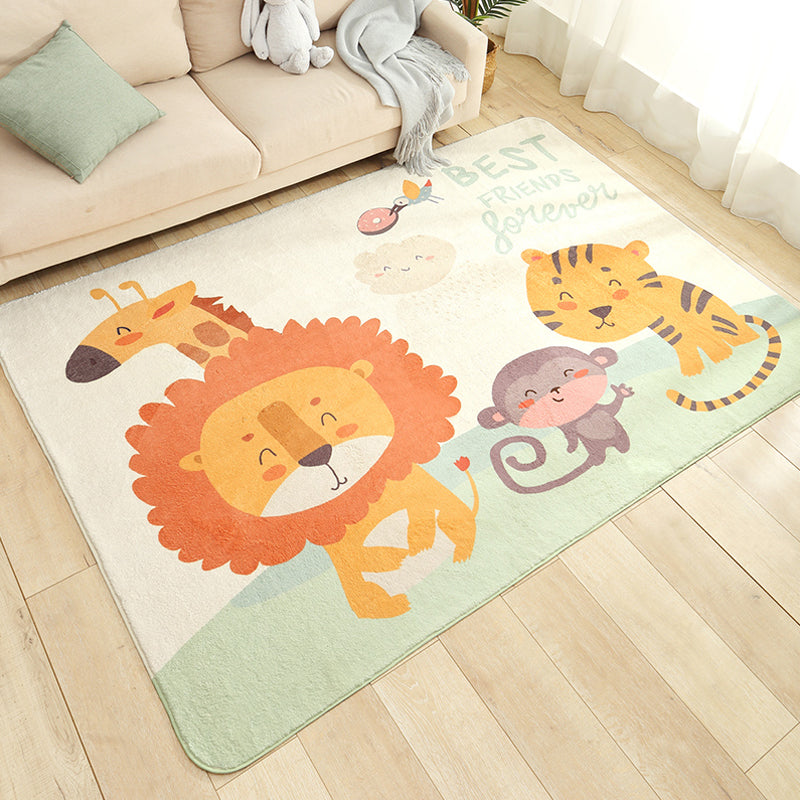 White Child's Room Rug Kids Animal Bear Dog Panda Pattern Area Rug  Polyester Anti-Slip Backing Carpet - Clearhalo