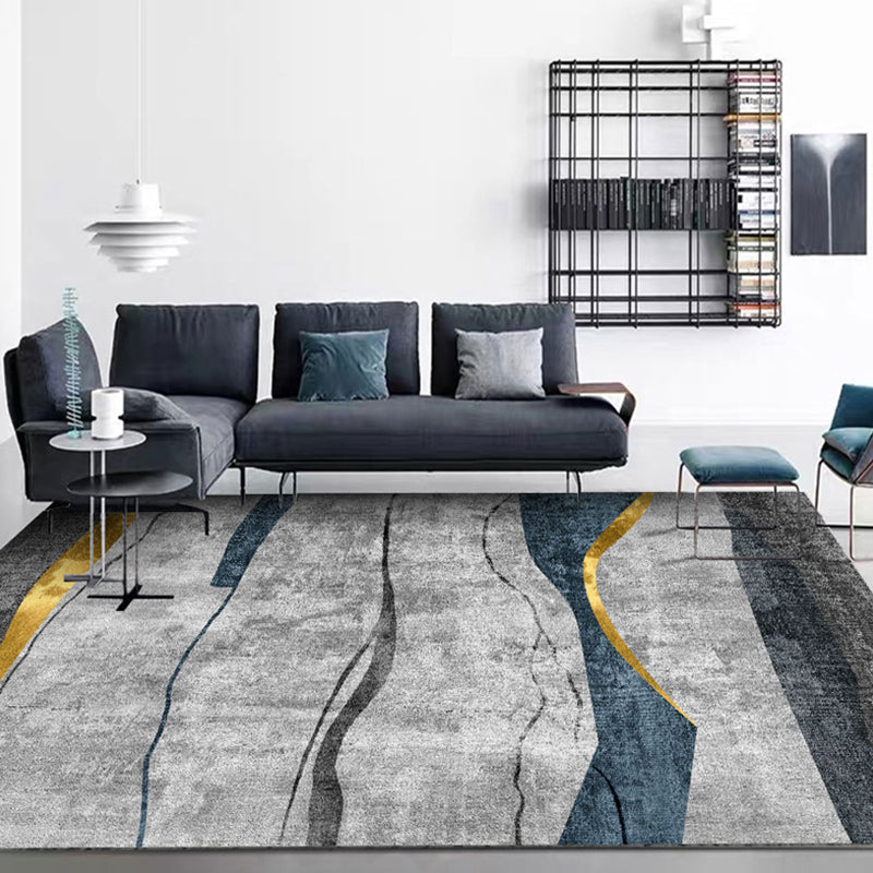 Steampunk Living Room Rug Dark Color Line Art Abstract Carpet Polyester Anti-Slip Backing Rug for Living Room Dark Gray Clearhalo 'Area Rug' 'Rug' 1927945