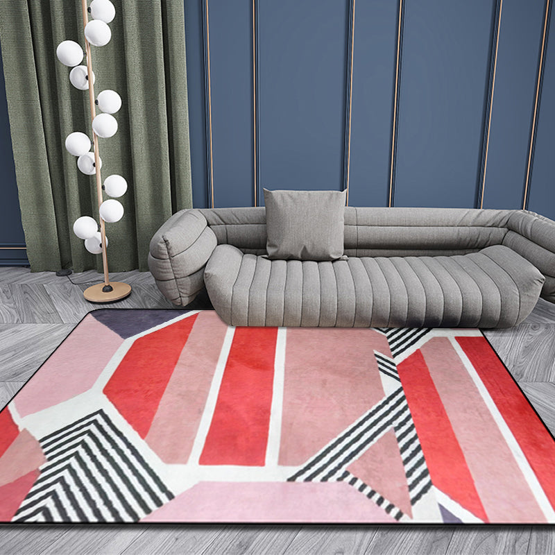 Non-Slip Polypropylene Foot Mat with Red Color Block Pattern Modernist Indoor Area Rug for Gallery Clearhalo 'Area Rug' 'Modern' 'Rugs' Rug' 1928172