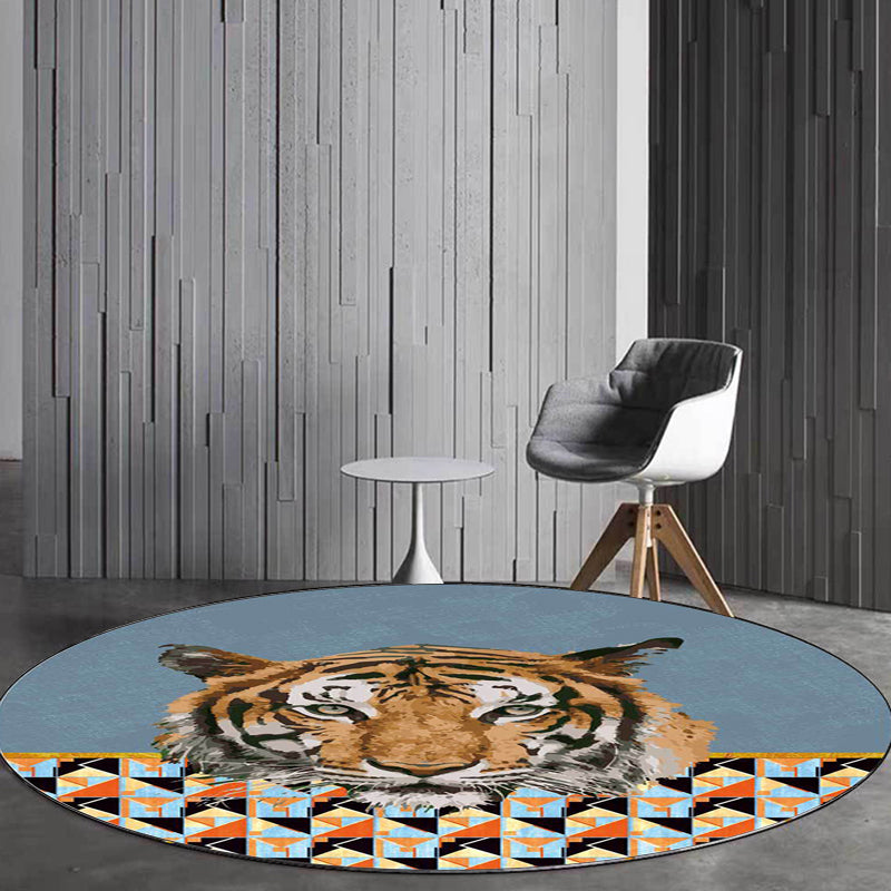 Simple Modern Rug in Brown and Blue Animal Tiger Triangle Pattern Rug Polyester Anti-Slip Backing Carpet for Home Decor Clearhalo 'Area Rug' 'Modern' 'Rugs' Rug' 1928218