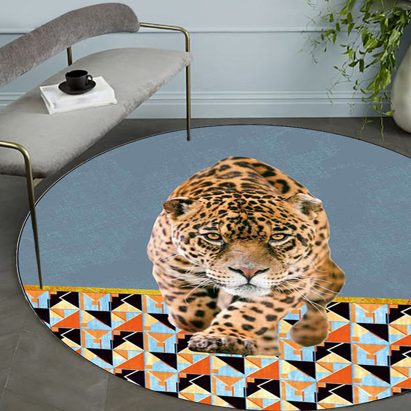 Simple Modern Rug in Brown and Blue Animal Tiger Triangle Pattern Rug Polyester Anti-Slip Backing Carpet for Home Decor Clearhalo 'Area Rug' 'Modern' 'Rugs' Rug' 1928226