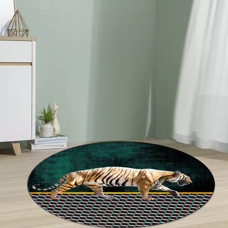 Simple Modern Rug in Brown and Blue Animal Tiger Triangle Pattern Rug Polyester Anti-Slip Backing Carpet for Home Decor Green Clearhalo 'Area Rug' 'Modern' 'Rugs' Rug' 1928233