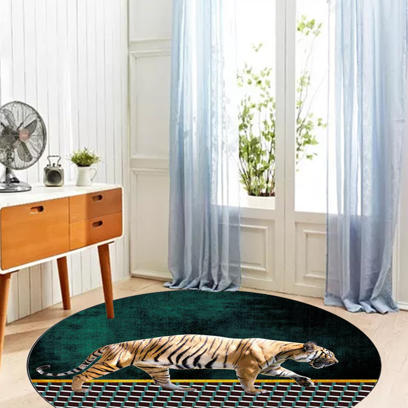 Simple Modern Rug in Brown and Blue Animal Tiger Triangle Pattern Rug Polyester Anti-Slip Backing Carpet for Home Decor Clearhalo 'Area Rug' 'Modern' 'Rugs' Rug' 1928234