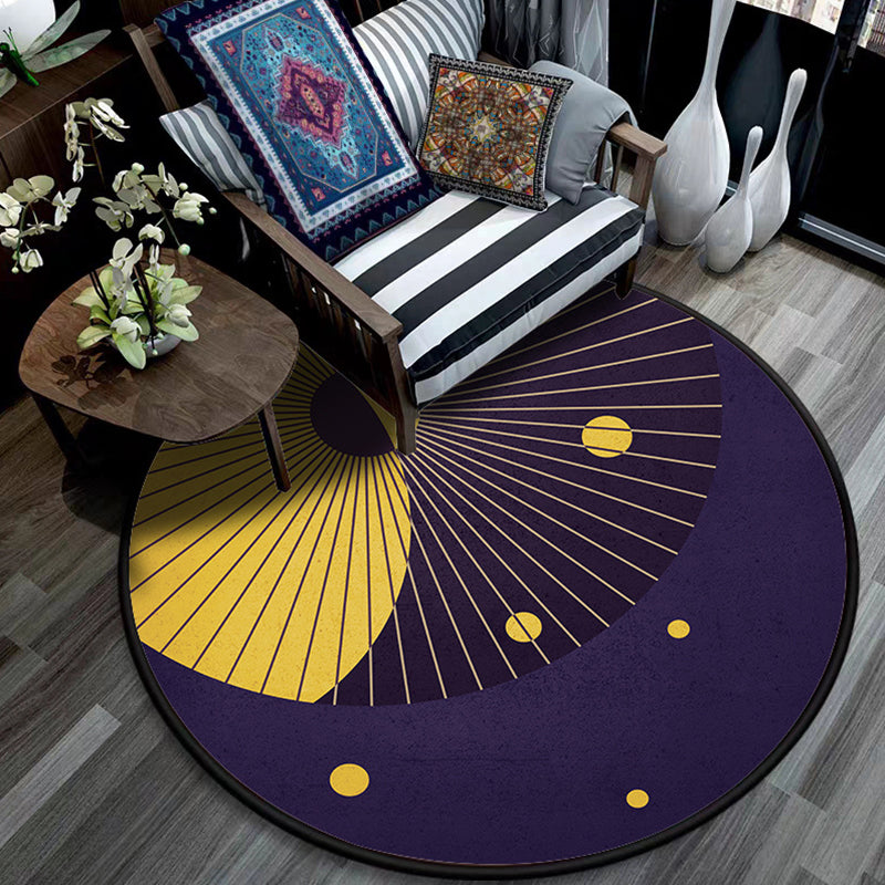 Purple Bedroom Rug Modern Color Block Lines Circle Pattern Area Rug Polyester Pet Friendly Carpet Clearhalo 'Area Rug' 'Modern' 'Rugs' Rug' 1928274