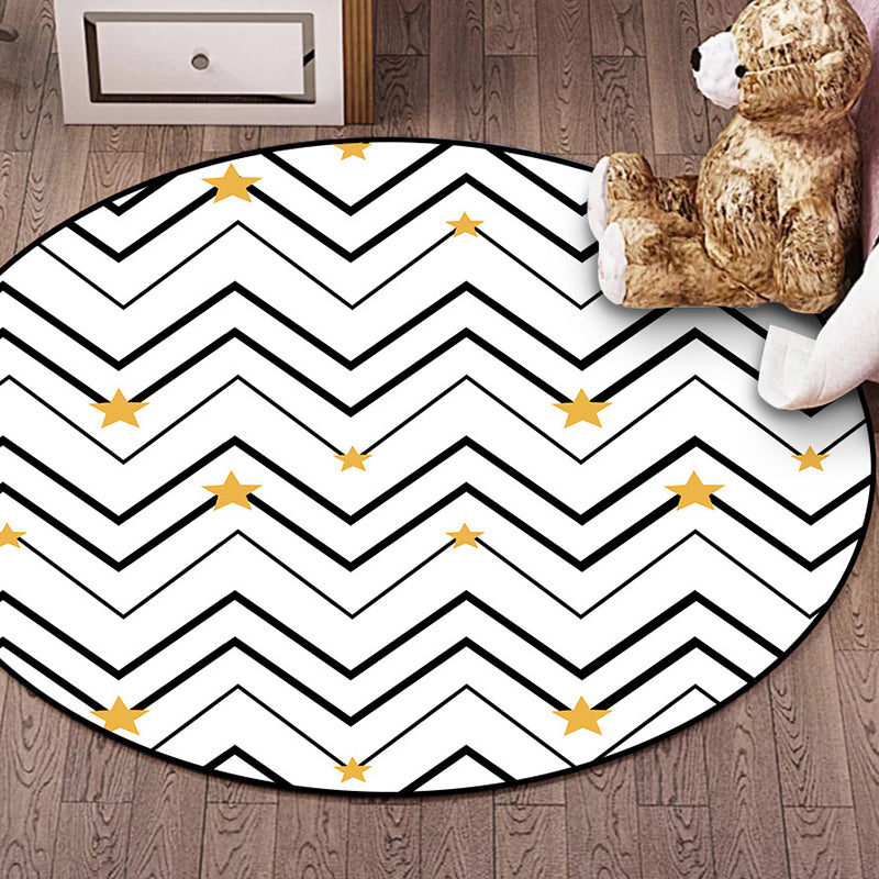 White Bedroom Rug Modern Geometric Star Chevron Pattern Area Rug Polyester Non-Slip Carpet Black-White Clearhalo 'Area Rug' 'Modern' 'Rugs' Rug' 1928329