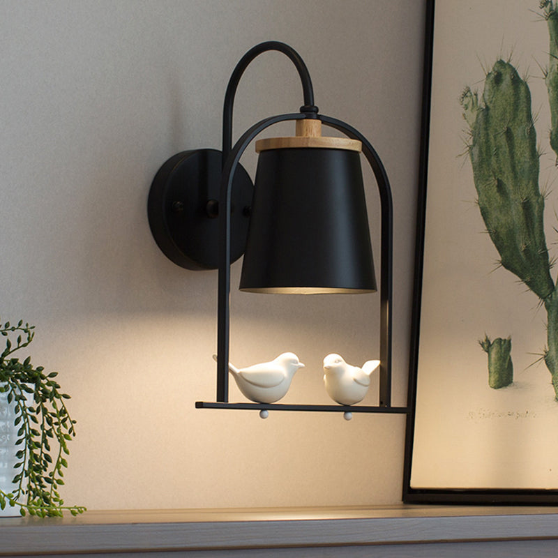 Nordic Trapezoid Shade Wall Light Metal 1 Bulb Sconce Light with Bird for Restaurant Black Clearhalo 'Wall Lamps & Sconces' 'Wall Lights' Lighting' 192833